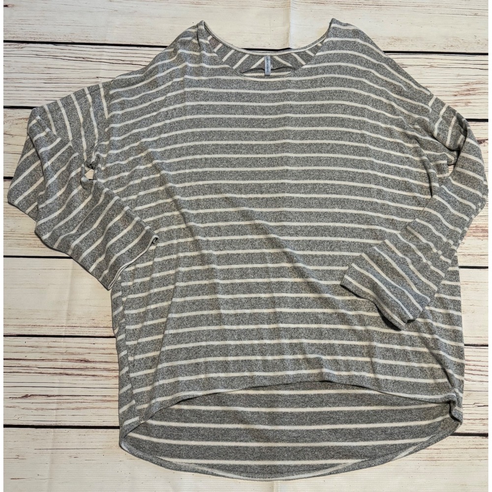 Sunday Morning Womens Grey White Striped Long Sleeve Knit Top Scoop Neck L